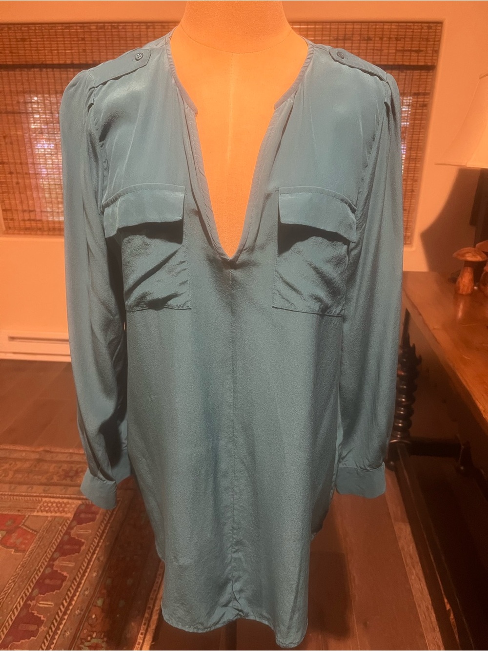 Joie Teal Long-Sleeve V-Neck Blouse